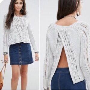 Free People cropped cable knit gray open back sweater